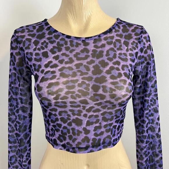 Twik Par Simons Women's Women's Size Small Purple Animal Print Sheer Cropped Top - Picture 1 of 11